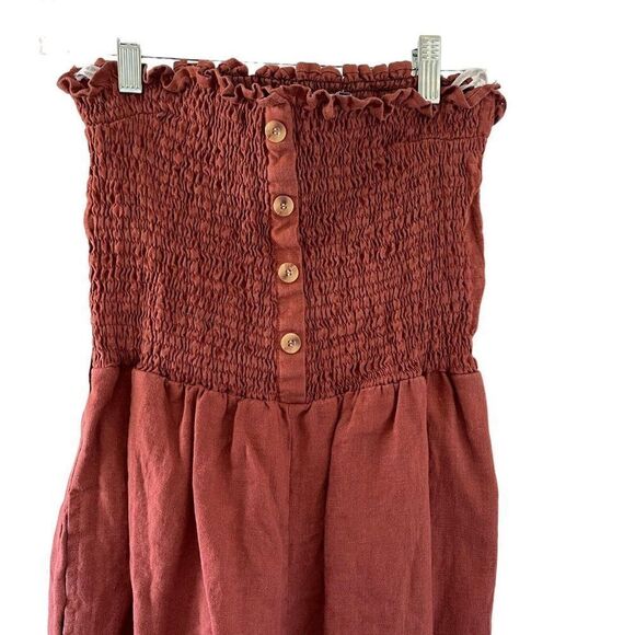 Faithful The Brand Lais Jumpsuit Plain Sangria Linen Smock Strapless Jumpsuit - Picture 13 of 13
